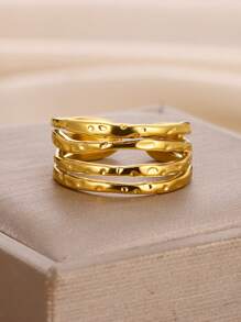 Stainless Steel Hollow Stripe Wide Ring Occident Simple Minimalist Charm Texture Statement Charm Jewelry Women  ﻿