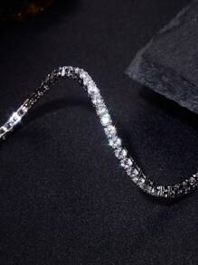 1 Vòng tay xích tennis kim cương bốn chấu 3mm, Vòng tay thanh lịch bằng bạc Sterling S925 dành cho nữ, Vòng tay boutique cao cấp lấp lánh sang trọng, Quà tặng trang sức thời trang dành cho nữ - Vòng tay kim cương bốn ngạnh - Xem 4