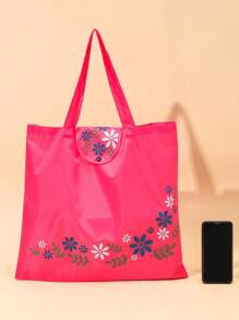 Bolsa de compras portátil de gran capacidad, bolsa de tela reutilizable plegable y resistente al agua con asa larga, bolso de mano con estampado de moda, adecuado para compras, campamento al aire viajes (rosa rojo) - Rosa Fucsia - Ver 3