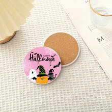 1 件陶瓷软木杯垫，万圣节彩绘设计，耐热、防水、防烫杯垫，简约节日礼物，艺术家居装饰，万圣节装饰，家居装饰万圣节派对 - 彩色 - 查看 14