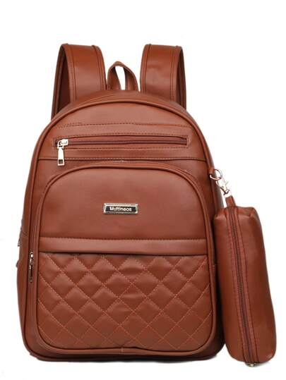 T60 Bolsa De Mochila Feminina Com Estojo De Costas Em Couro Sintético