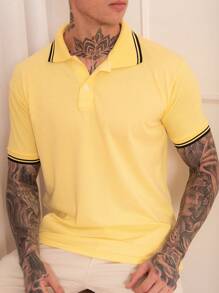 Lucky Star Modas Men's Striped Polo Shirt Piquet Knit - Yellow - View 1