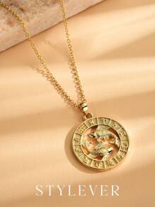 Colier cu pandantiv STYLEVER, placat cu aur de 14K, 1 buc. 12 constelații, Colier cu lanț clavicular în formă rotundă, în stil pentru femei și bărbați, constelație simplă, cadou de înaltă calitate