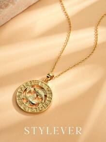 Colier cu pandantiv STYLEVER, placat cu aur de 14K, 1 buc. 12 constelații, Colier cu lanț clavicular în formă rotundă, în stil pentru femei și bărbați, constelație simplă, cadou de înaltă calitate