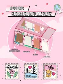 Misslyn PALETA DE MAQUILLAJE PARA VIAJE TODO EN , Paleta facial de 4 colores con paleta profesional de contorno, iluminador, rubor y bronceador para un maquillaje perfecto y de larga duración, fácil de aplicar, paleta de maquillaje multiusos de polvo de contorno y corrector, vegana, libre de crueldad animal