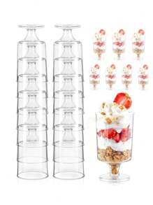 10入組雪糕蛋糕座杯，透明果汁杯適用於水果和蛋糕，不含匙。適用於冰淇淋、慕斯、布丁、高杯、小杯、派對和聚會的甜品杯。 - 無色 - 查看 6