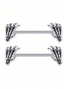 CIZME 1pair Stainless Steel Halloween Elements Nipple Ring Nipple Piercing Jewellery Skeleton Hand Spider Heart Bat Wings Tight Spell Teeth Octopus Multi-Style 14G Body Piercing Jewelry Personalized Give As A Halloween Gift - Silver - View 15