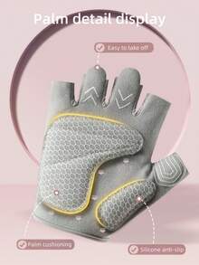 BAMANSHI 1pair Women's Sports Gloves, Half Finger Shock-Absorbing, Durable, Non-Slip, Breathable, Suitable For Fitness, Yoga, Road And Mountain Cycling - Pink - View 2