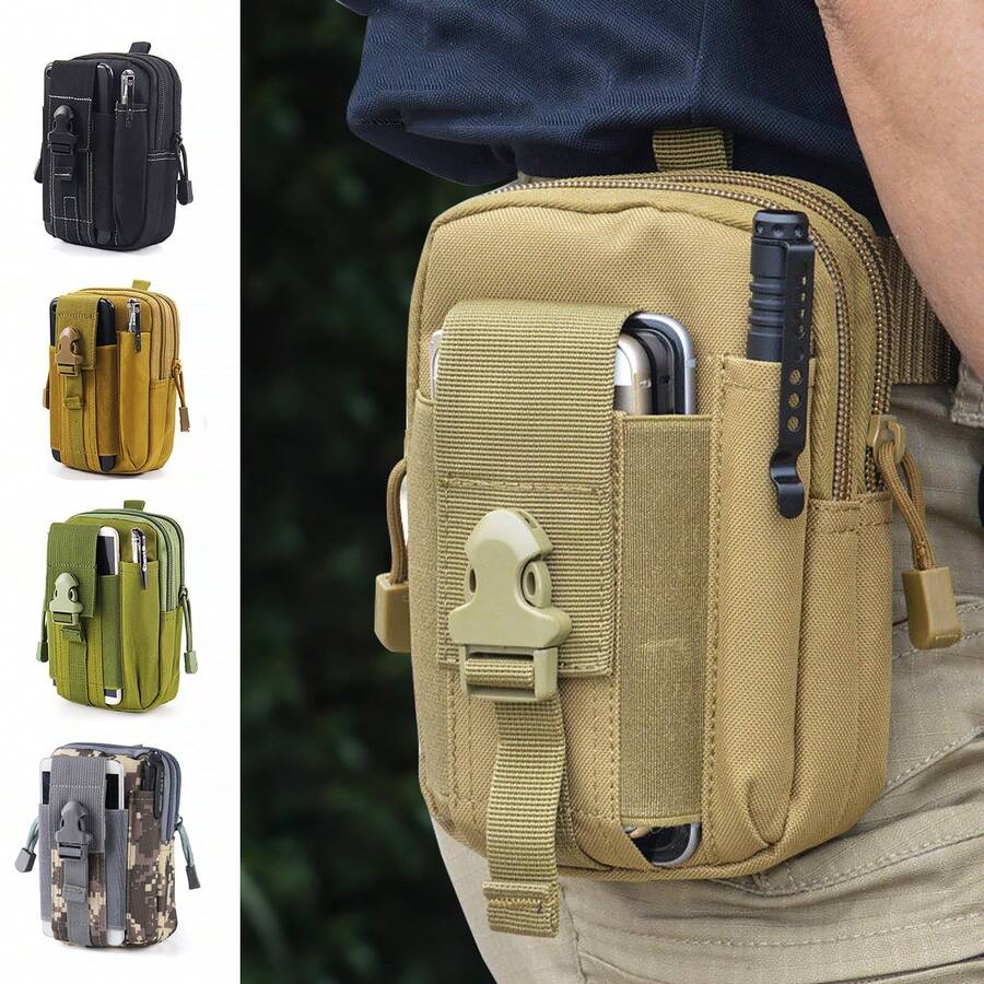 1入組多功能戰術腰包，適用於軍迷、戶外騎行和徒步旅行，具有電話袋、腰帶夾，適用於男性和建築工人 - 彩色 - 查看 1