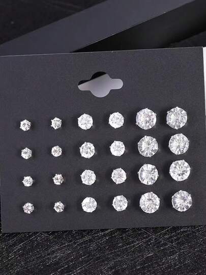 Bộ 12 đôi bông tai đính pha lê thời trang, không kèm hộp đựng