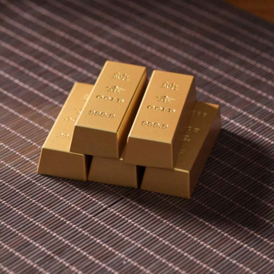 Simulated Gold Bar Solid Brass Decoration Fake Gold Bullion Prop Gold Plated Sample Gold - Gold - View 1