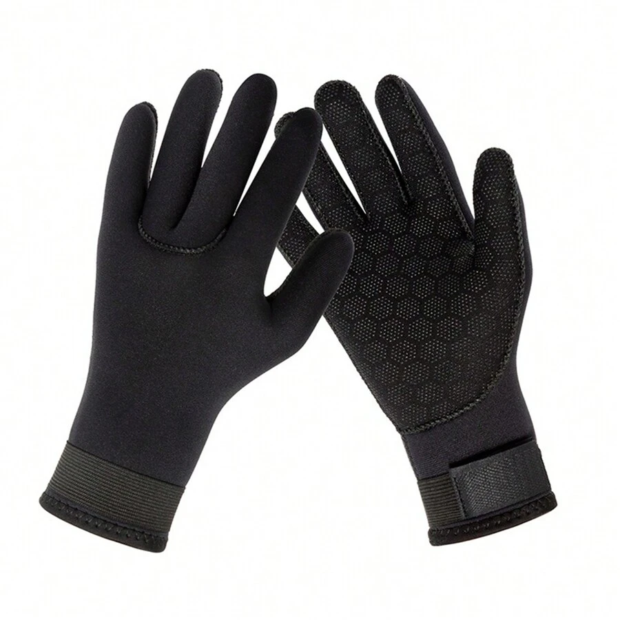 1 Pair 3mm Neoprene Water Sports Gloves For Men And Women, Anti-Slip Surfing Snorkeling Diving Gloves, Beach Essentials, Beach Accessories, Pool Float - Black - View 1