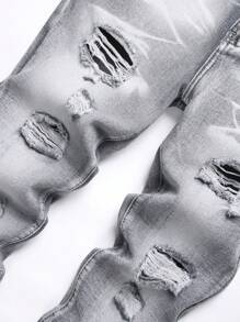 Pantalones vaqueros grises claros desgastados de corte recto y ajustado para hombre