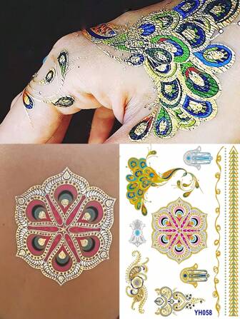 Gold Tattoos Glitter Body Art Temporary Metallic Tattoos Flash Fake Waterproof Tattoo Stickers For Women Girls 3 Sheets