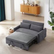 57.48" Pull-Out Sofa Bed Convertible Couch 2 Seat Loveseat Sofa Modern Sleeper Sofa With Two Throw Pillows And USB Ports For Living Room - 深灰色 - 查看 3
