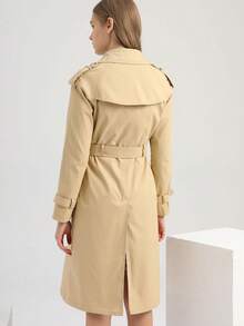 Gabardina Larga Abrigo Elegante Felpa Cruzada De Para Mujer - Beis - Ver 3