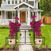 Metal Garden Arch With Gate 79.5'' Wide X 86.6'' High Climbing Plants Support Rose Arch Outdoor Black - màu đen - Xem 1