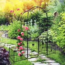 Metal Garden Arch With Gate 79.5'' Wide X 86.6'' High Climbing Plants Support Rose Arch Outdoor Black - màu đen - Xem 5