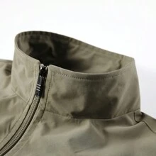 Chaleco utilitario de múltiples bolsillos para hombres de primavera/otoño, chaleco para deportes y actividades al aire libre, pesca y fotografía, chaqueta casual ligera, tops transpirables con cuello de soporte y bolsillos dobles con cremallera - Caqui - Ver 5