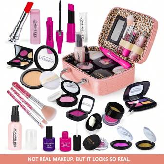Kit de maquillaje de juguete para niñas, set de maquillaje de juego para niños - con bolsa de cosméticos para cumpleaños y Navidad, set de maquillaje de juguete para niñas pequeñas de 3+ años (no es maquillaje real)