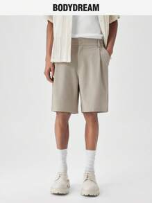 BODYDREAM Quần Short Vest Nam Thường Ngày, Mùa Hè, Ống Rộng Đơn Giản, Quần Short Bermuda Dệt Vintage - Màu Khaki - Xem 1