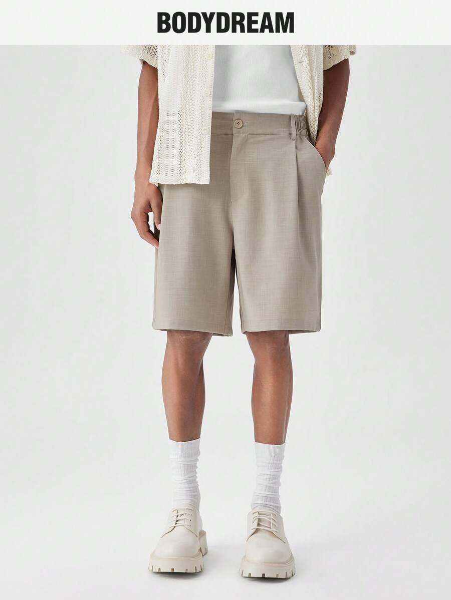 BODYDREAM Quần Short Vest Nam Thường Ngày, Mùa Hè, Ống Rộng Đơn Giản, Quần Short Bermuda Dệt Vintage - Màu Khaki - Xem 1
