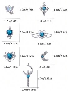 5 件粉蓝色系列心形和蝴蝶形合金 DIY 手链项链配件，手工制作，复古时尚 - 5pcs - 查看 3