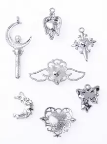 5 件粉蓝色系列心形和蝴蝶形合金 DIY 手链项链配件，手工制作，复古时尚 - 5pcs - 查看 4