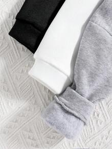 3pcs Young Girl Cartoon Printed Warm Round Neck Sweatshirt Set - Multicolor - View 5