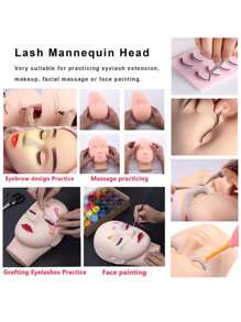 BUCICE 睫毛模特头，专业化妆彩妆睫毛延长练习训练头柔软触感人体模型美容模特娃娃脸头 - 彩色 - 查看 6