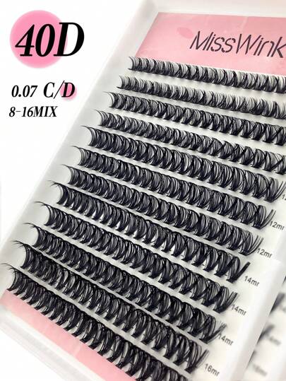 Miss Wink 40D Curl Soft Natural Looking False Eyelashes 8-16mm Mixed 0.05mm/0.07mm C/D Curl, 12 Rows 240 Pcs, Waterproof Mink Fibers Single Tuft 3D Precise Fit For Everyday Makeup, Lightweight Portable Design For Daily Life, Parties And All Occasions Lash Clusters, Eyelash Clusters, Individual Eyelashes, Lashes, Fake Lashes