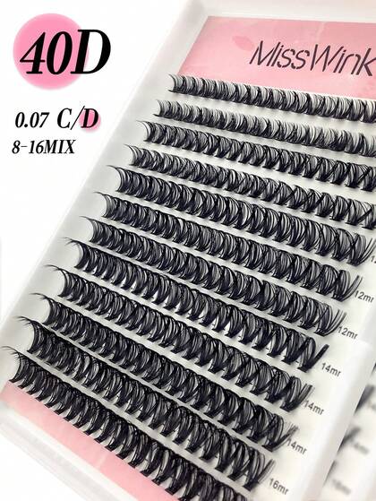 Miss Wink 40D Curl Soft Natural Looking False Eyelashes 8-16mm Mixed 0.05mm/0.07mm C/D Curl, 12 Rows 240 Pcs, Waterproof Mink Fibers Single Tuft 3D Precise Fit For Everyday Makeup, Lightweight Portable Design For Daily Life, Parties And All Occasions Lash Clusters, Eyelash Clusters, Individual Eyelashes, Lashes, Fake Lashes