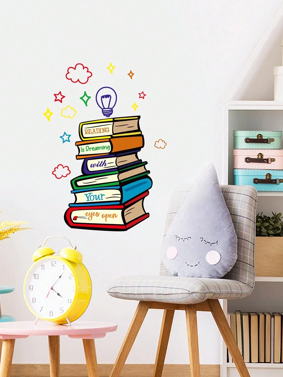 1pc Baby Room Cartoon BOOK Shaped Light Bulb Decorative Wall Sticker Baby Shower Family Decorations Gifts - Multicolor - View 1