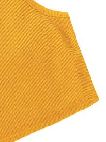 Set da due pezzi per ragazze pre-adolescenti, composto da top senza maniche a costine e pantaloni a gamba ampia con stampa all-over, outfit estivo casual e confortevole - Giallo - Visualizzare 6