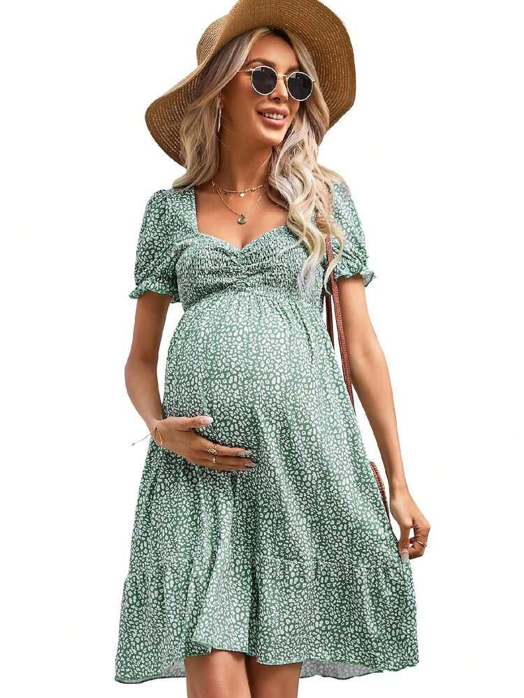Lxt-Maternity Dress Women's Maternity Dresses A Line Sweetheart Neck Ruffle  Flowy Mini Boho Maternity Dress For Wedding Guest | SHEIN USA
