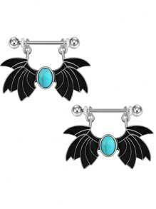 CIZME 1pair Stainless Steel Halloween Elements Nipple Ring Nipple Piercing Jewellery Skeleton Hand Spider Heart Bat Wings Tight Spell Teeth Octopus Multi-Style 14G Body Piercing Jewelry Personalized Give As A Halloween Gift - Silver - View 16