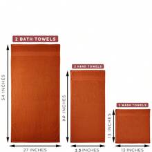 Orange Bath Towels Set For Bathroom Cotton Thick Soft Absorbent Durable 650 GSM Towel Set Of 6, 2 Large Bath Towels, 2 Hand Towels, 2 Washclothes - 橘色 - 查看 3