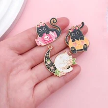 5/10入組萬聖節貓咪吊飾，卡哇伊鬼魂南瓜糖果黑貓吊飾，卡通動物寵物貓咪吊飾，適用於批量製作首飾