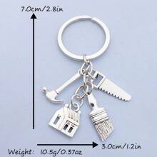 1pc Unisex Fashionable House Brush Tool Keychain DIY Creative Architect Gift Bag Pendant - Silver - View 2