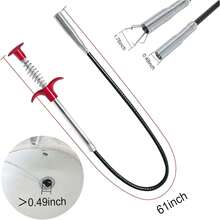 61英吋的排水管蛇型清潔工具，用於水槽馬桶下水道淋浴廁所廚房浴缸疏通工具，彈性抓握鉤拾取工具，可拆卸和清潔