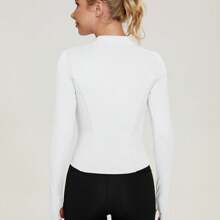 Women's Sport Jacket Lightweight Full Zip Up Yoga Jacket,Suitable For Outdoor Activities,Slim Fit Workout Gym Running With Thumb Holes, Solid Color Stand Collar Sports Tops, Slim Fit Yoga Outerwear, Women's Sportswear Workout Clothing For Indoor Outdoor Wear - 白色 - 查看 3