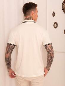 Lucky Star Modas Men's Striped Polo Shirt Piquet Knit - Màu be - Xem 5
