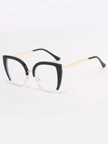 Nouvelle monture de lunettes style œil de chat européen et américain pour femmes, lunettes mode et uniques pour la rue. Accessoires de lunettes à verres plano pour femmes - Noir - Voir 3