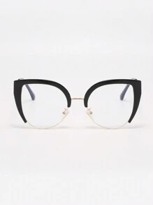 Nouvelle monture de lunettes style œil de chat européen et américain pour femmes, lunettes mode et uniques pour la rue. Accessoires de lunettes à verres plano pour femmes - Noir - Voir 4