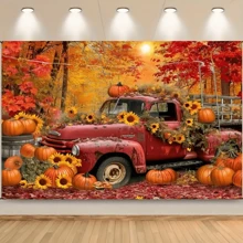 1 件，秋季森林卡车摄影背景，秋收南瓜枫叶派对照片背景背景派对装饰背景，派对照片背景桌横幅超大墙壁装饰道具派对用品，圣诞节 - 彩色 - 查看 5