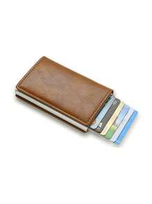 Cartera minimalista para hombre, soporte de tarjeta anti-RFID con monedero para tarjetas de crédito de bloqueo RFID para hombres y mujeres, tarjetero delgado con función bancaria segura, cartera minimalista emergente delgada con tamaño pequeño negro metálico con bloqueo, monedero pequeño con pop up
