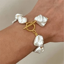 1 pieza Brazalete asimétrico de perlas de concha para mujeres, joyería de verano - Ver 3