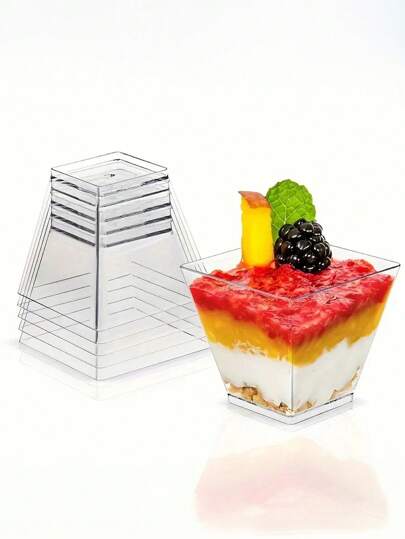 20pcs Reusable Mini Dessert Cups, Square Shaped And Transparent, Suitable For Summer Parties, Gathering And Traveling,