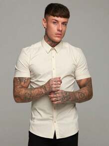 Men Denim Shirts - 卡其色 - 查看 1