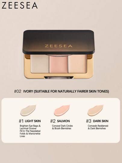 Zeesea SOFT LIGHT TRI-COLOR CONCEALER BRIGHTENING FULL COVERAGE STRONG COVERING POWER CONCEALER